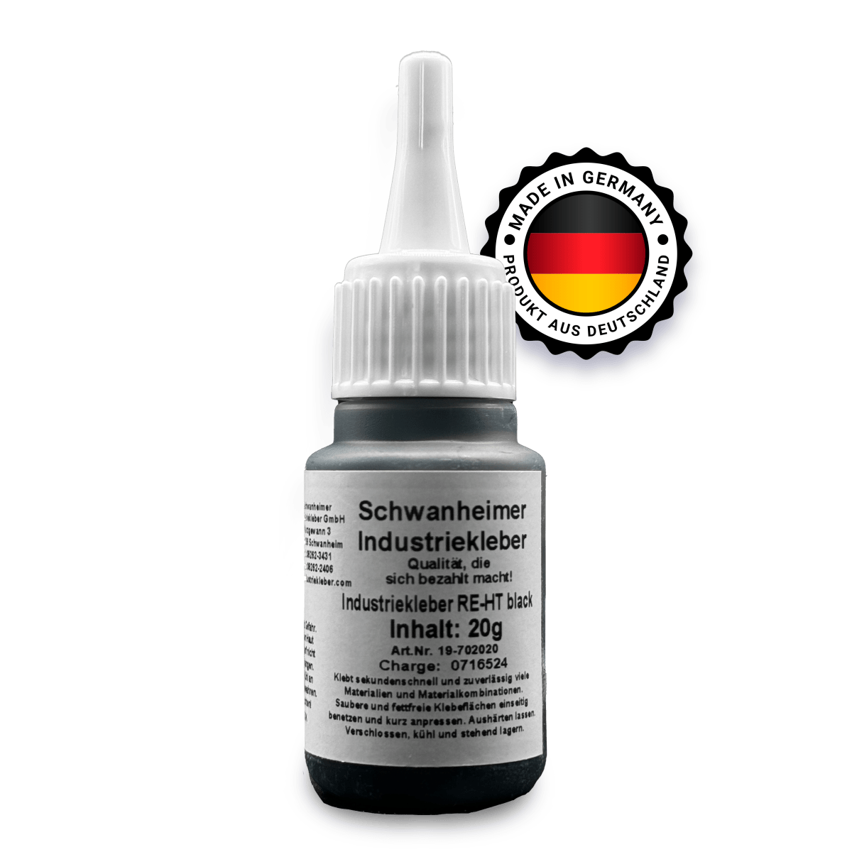 Schwanheimer Industriekleber RE - HT - hitzebestÃ¤ndig bis 140Â°C, flexibel & wasserfest - extra starker Cyanacrylat Sekundenkleber fÃ¼r Kunststoff, Glas, Metall, Leder, Schuhe uvm. (Hochviskos/ Schwarz) - KleberKompass